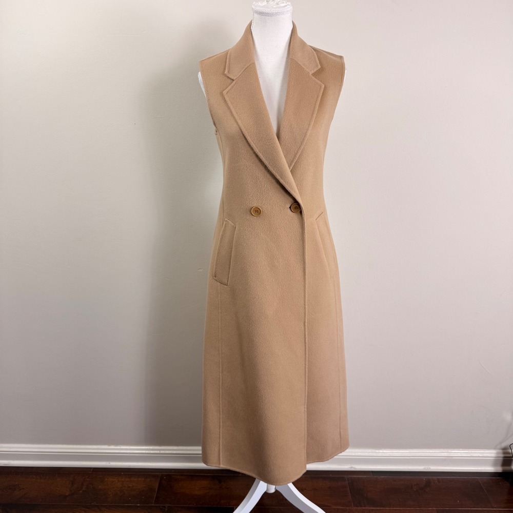 Theory Tremayah New Divide Long Vest Wool Cashmere Notch Lapel Size Small